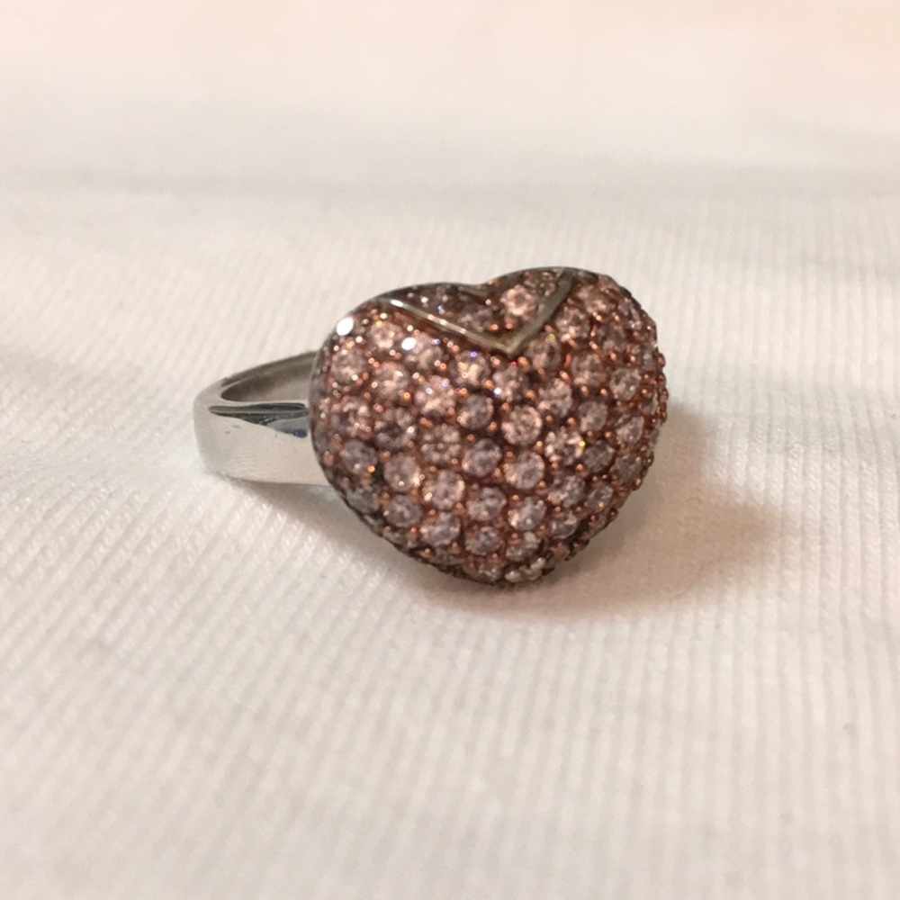 Charles Winston Pave CZ Heart 925 & Platinum Ring - Picture 1 of 7